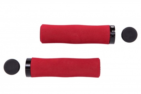 Ручки руля полимерная, L 0127mm x ф 22,2mm, чёрн., Al клампы цв.красный фото большое