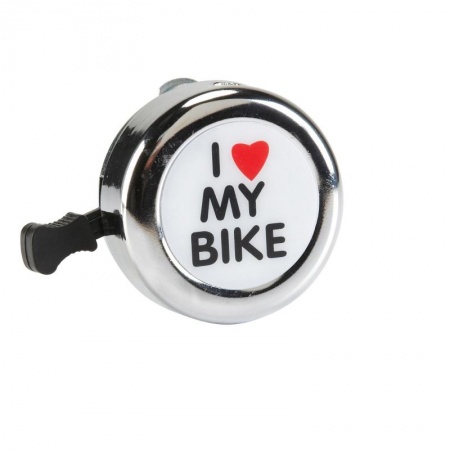 Звонок 00-170691 сталь детский серебристый с рисунком "I love my bike" фото большое