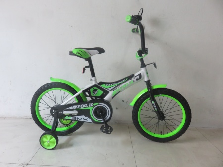 Велосипед Varma 12" Jet, бело-зеленый, доп. колеса, ст. фото большое
