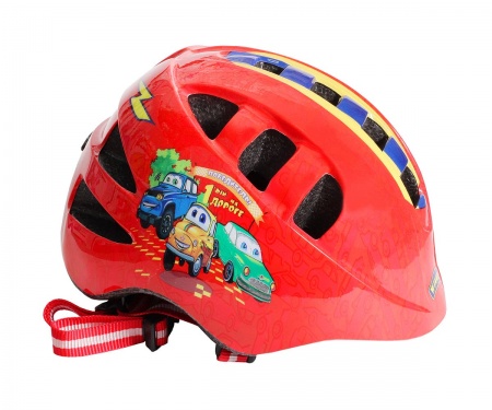 Шлем детский с регулировкой, размер S(48-52см), красный, рисунок - "машинки", инд.уп. Vinca Sport фото большое