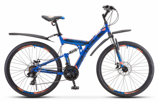 Велосипед Stels Focus MD (27,5" 21ск) 19" Синий/неоновый-красный, V010 (2020) фото большое