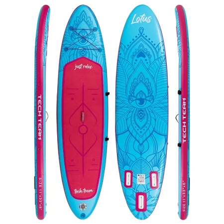 Сапборд LOTUS бирюзовый, 335x83x15 см (разметка для йоги) фото большое
