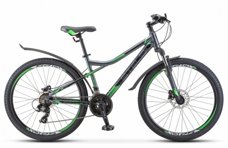 Велосипед Stels Navigator-610 D (26" 21ск) 14" Антрацитовый/зелёный, V010 фото большое