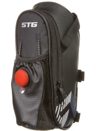 Велосумка STG131396 под седло ,с карманом ( сетчатым) для фляги, с красным фонарем сзади,черное фото большое