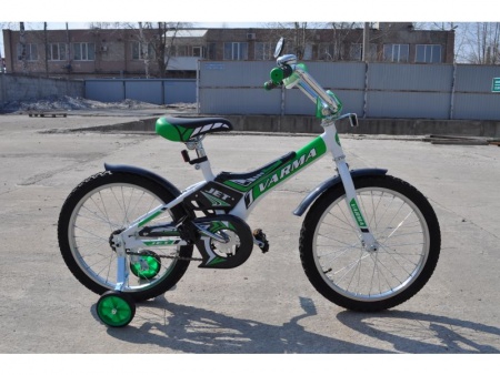 Велосипед Varma 18" Jet, бело-зеленый, доп. колеса, ст. фото большое