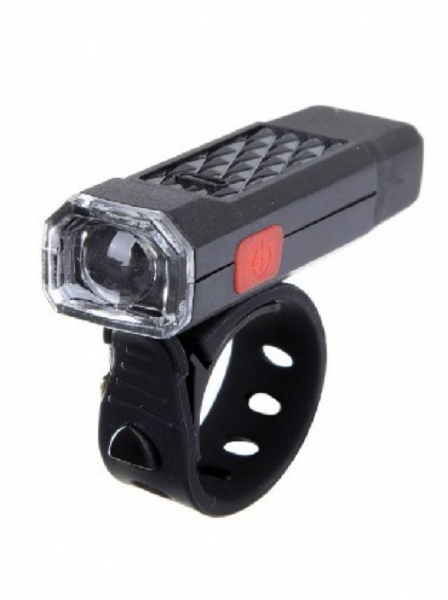 Фонарь STG XC-146, USB зарядка в корпусе, резиновый хомут, черный фото большое