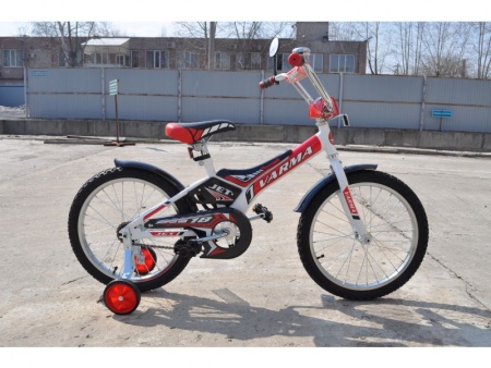 Велосипед Varma 18" Jet, бело-красный, доп. колеса, ст. фото большое